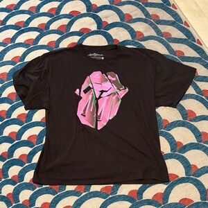The Rolling Stones Black Tee with Pink & Green Heart Accent